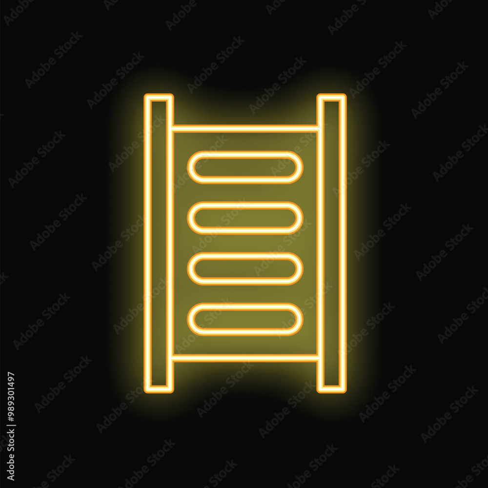 Yellow neon ladder icon glowing on a black background, simple vector illustration Yellow neon ladder icon glowing on a black background, simple vector illustration