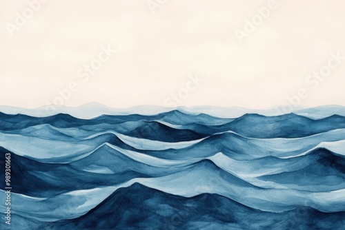 Serene Watercolor and Ink Illustration of Gentle Waves in Soft Light