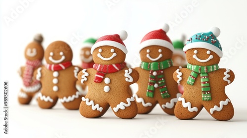 Christmas Gingerbread Cookie Cartoon Characters on white background