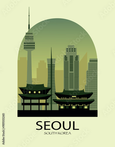 Seoul city travel poster in arch