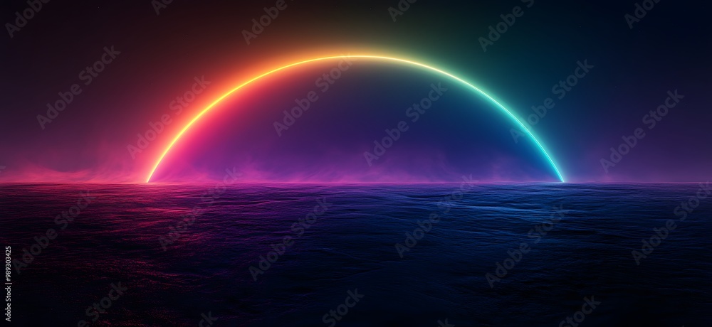 Neon Gradient Arc Over Dark Landscape Neon Gradient Arc Over Dark Landscape