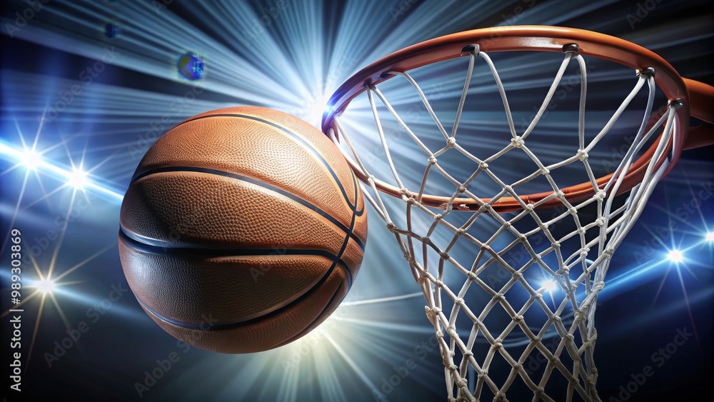 Basketball is going through the basketball hoop during a game Basketball is going through the basketball hoop during a game