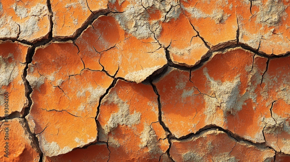 A close-up view of cracked dry soil in orange and brown hues, showing the effects of drought. A close-up view of cracked dry soil in orange and brown hues, showing the effects of drought.