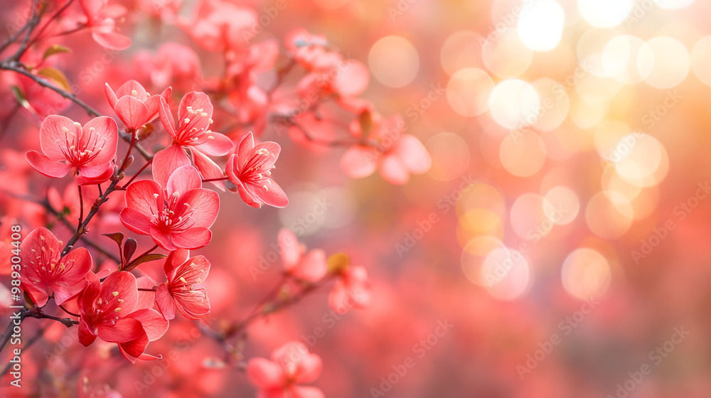 Pink cherry blossoms with soft bokeh lights in the background Pink cherry blossoms with soft bokeh lights in the background