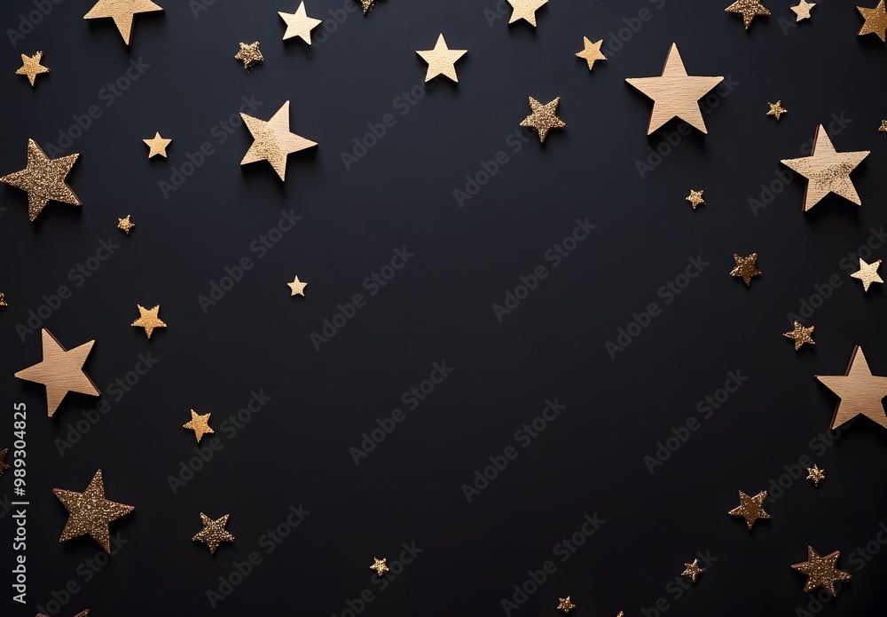 Minimalist Black Background with Golden Stars for Christmas Card Minimalist Black Background with Golden Stars for Christmas Card