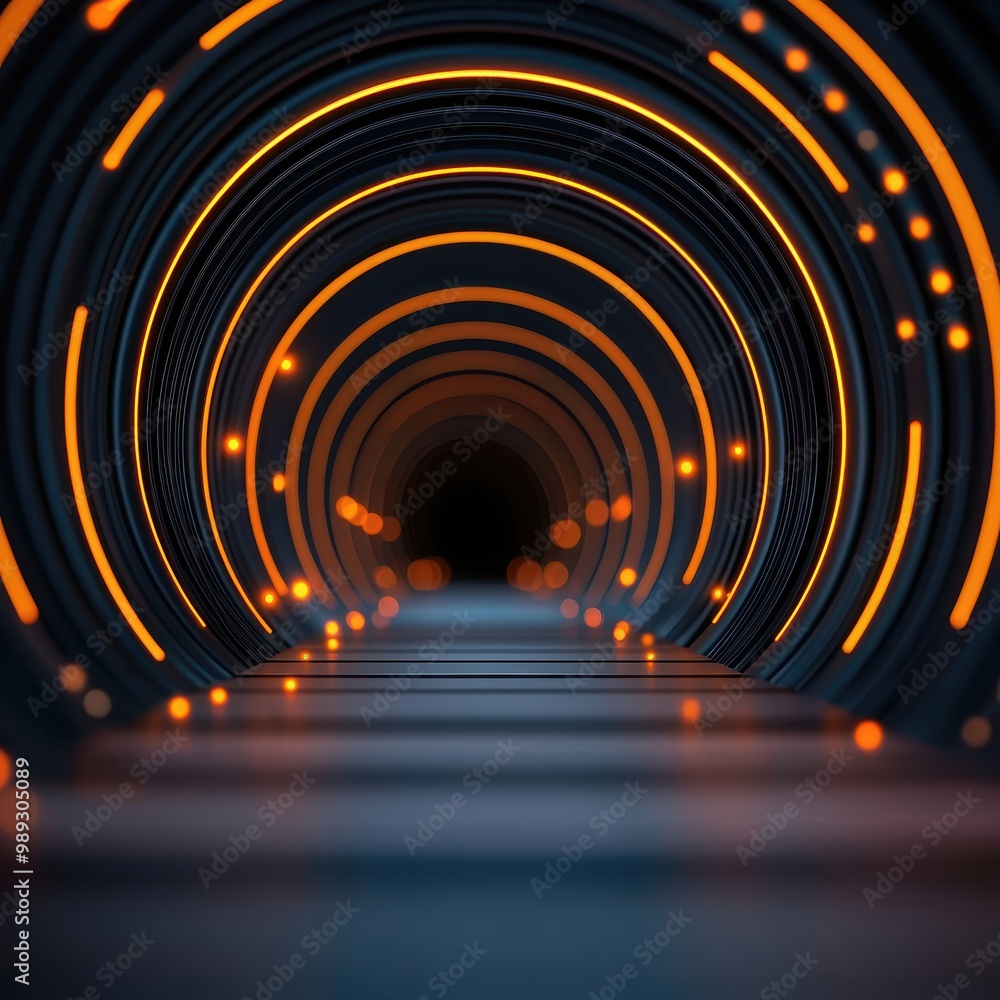 Illuminated Tunnel with Neon Circles and Dark Background Illuminated Tunnel with Neon Circles and Dark Background