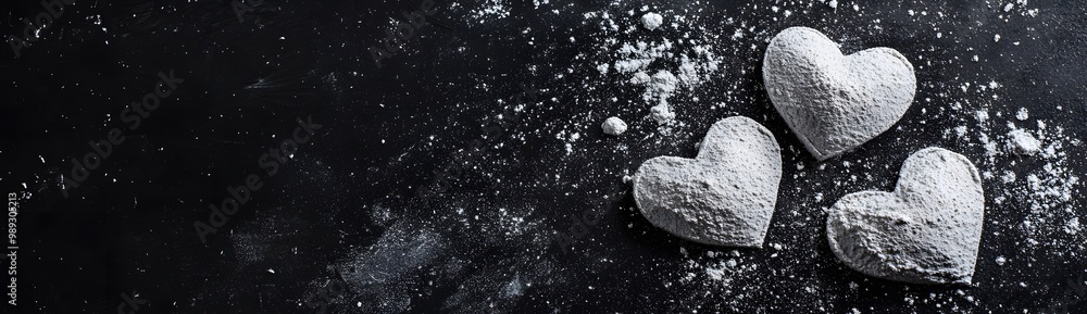 Obraz premium Powdered Hearts on Black Background