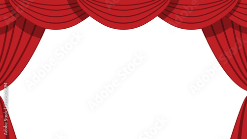 Luxury red silk curtains. Cinema scene, theatre, stage decoration design isolated on white background. Vector illustration