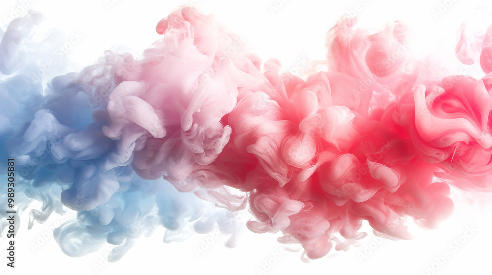 Vibrant red and blue swirling ink clouds in water Vibrant red and blue swirling ink clouds in water