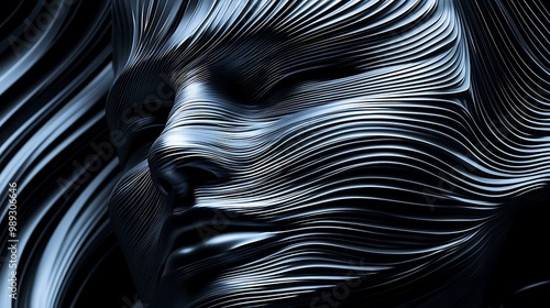 Abstract Metallic Face with Flowing Sinuous Lines in Dark Tones.