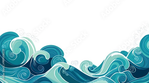 A stylized illustration of ocean waves in varying shades of blue, ideal for backgrounds or aquatic-themed designs.