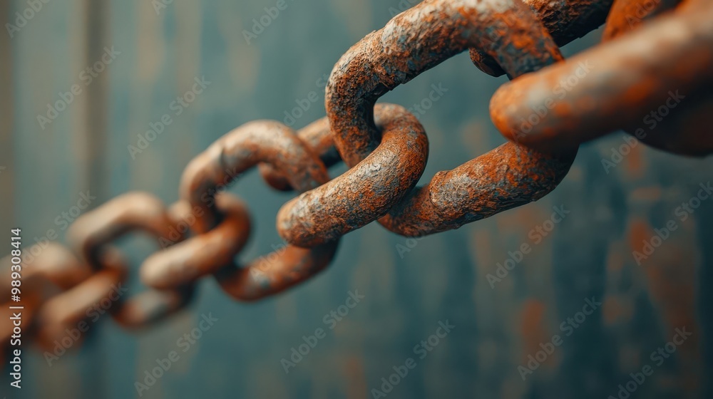 Heavy rusted chains hanging in an old factory workshop, Industrial decay, Neglect and wear Heavy rusted chains hanging in an old factory workshop, Industrial decay, Neglect and wear