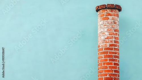 Old factory chimney with rust streaks and cracked bricks, Abandoned structure, Weathered architecture photo