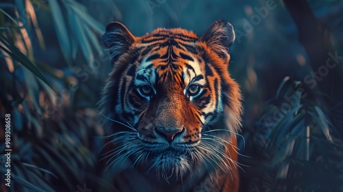 Majestic Tiger in the Jungle: Close-Up Portrait