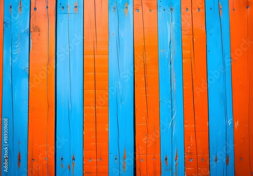 Abstract Orange and Blue Striped Wood Panel