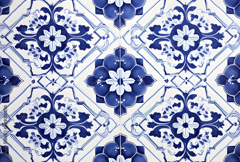Traditional Chinese Blue and White Tile Pattern Traditional Chinese Blue and White Tile Pattern