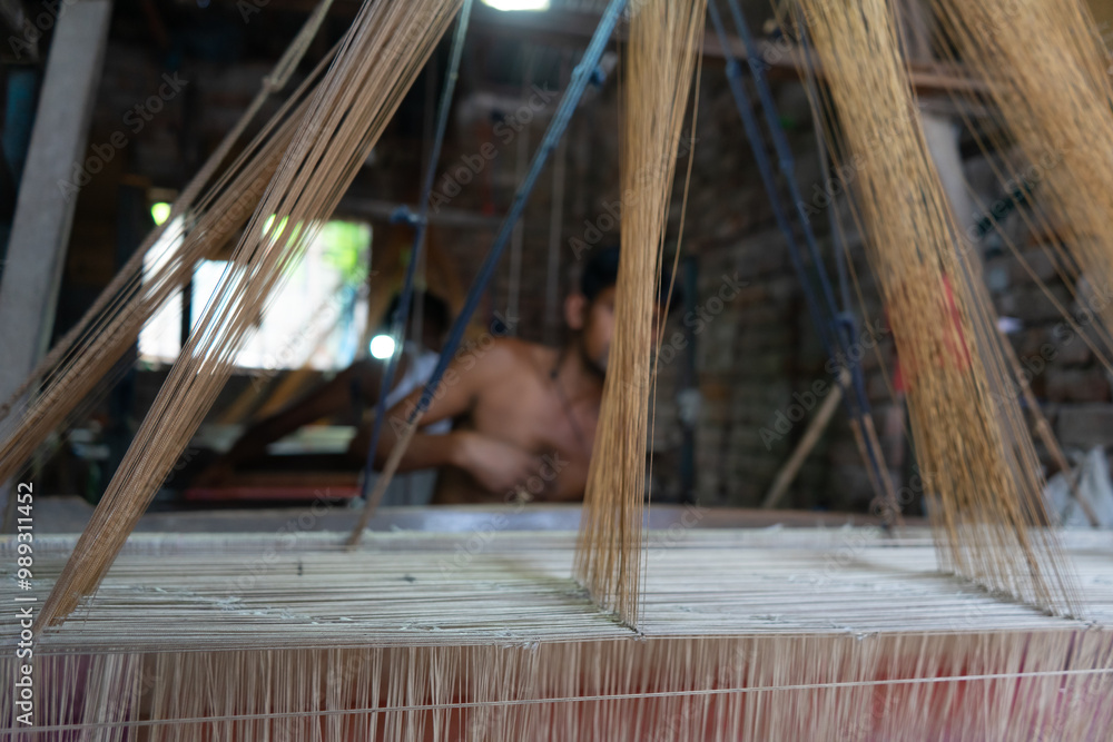 Traditional handmade weaving technique, handloom. Bangladesh.