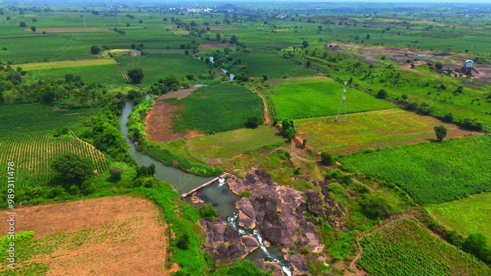 The picturesque landscape of lush green farmland in Madhya Pradesh The picturesque landscape of lush green farmland in Madhya Pradesh