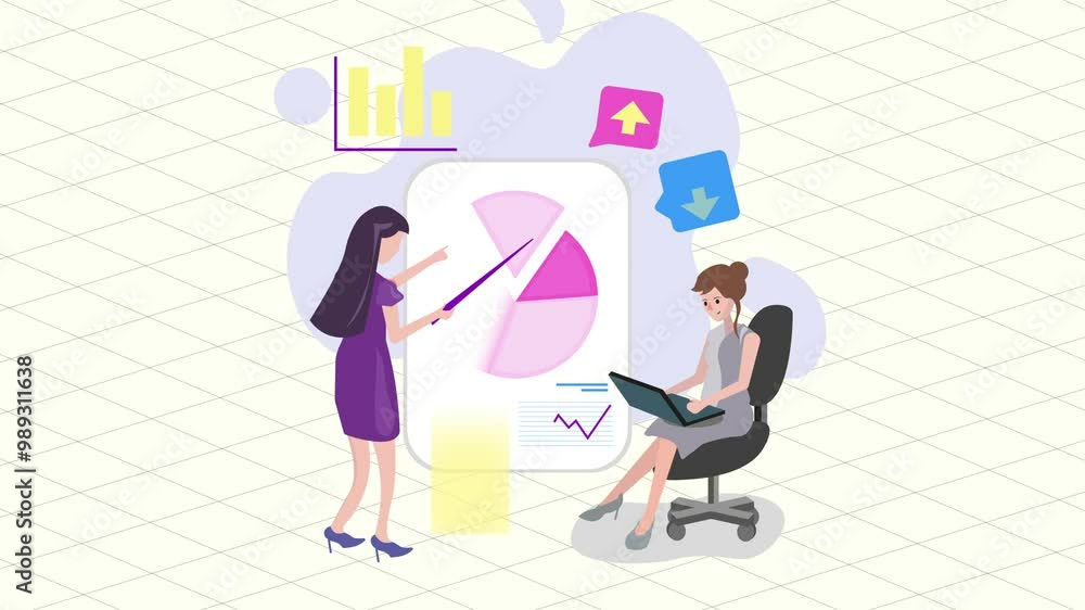Financial analysis video concept, Workplace, Teamwork, 2D Loop Animation. Financial analysis video concept, Workplace, Teamwork, 2D Loop Animation.