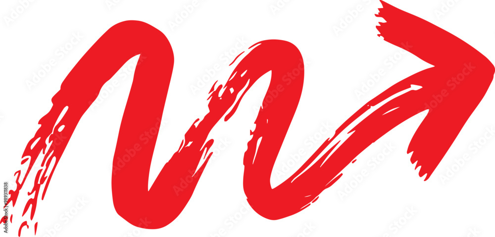 A bold red arrow pointing upwards and to the right, painted with rough brush strokes on a white background A bold red arrow pointing upwards and to the right, painted with rough brush strokes on a white background
