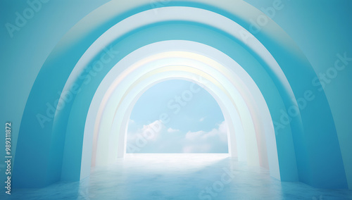 generated illustration of arch with pastel raibow light