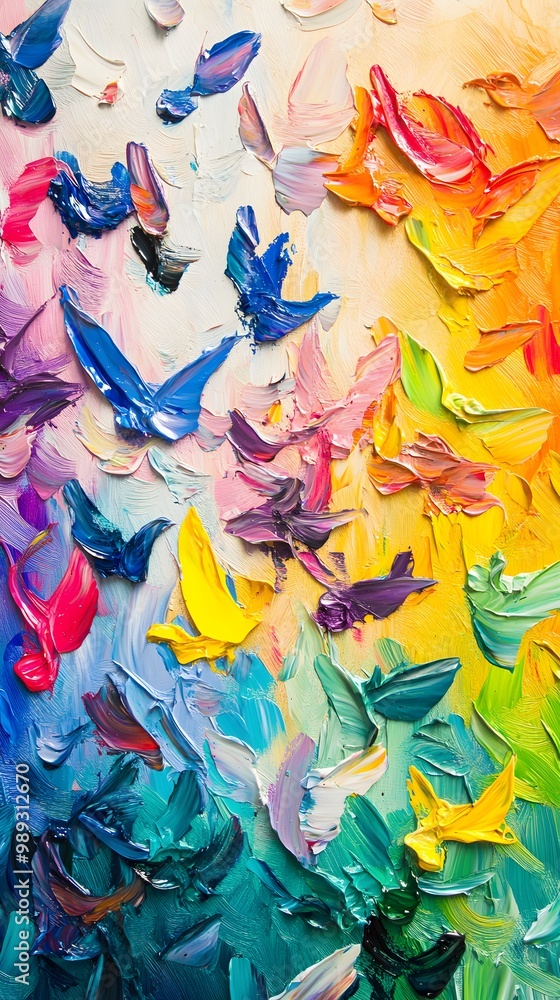 Fototapeta premium Colorful Birds Oil Painting, Abstract Image, Texture, Pattern Background, Wallpaper, Cover and Screen for Smartphone, PC, Laptop, 9:16 and 16:9 Format