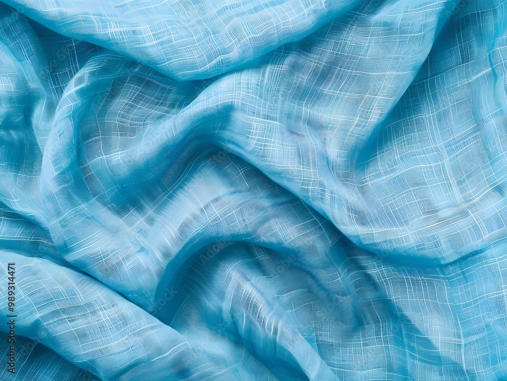 Blue Linen Fabric Texture Background - Flat Lay Blue Linen Fabric Texture Background - Flat Lay