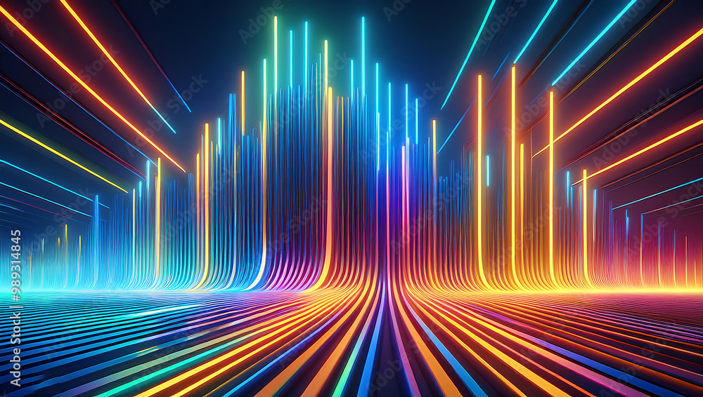D Render Futuristic Neon Background Glowing Ascending Lines for Fantastic Wallpaper D Render Futuristic Neon Background Glowing Ascending Lines for Fantastic Wallpaper
