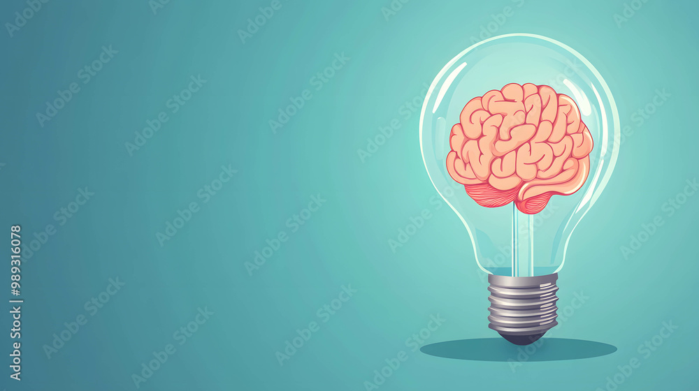 Learning and developing yourself concept. Illustration vector of a light bulb with a brain inside. Learning and developing yourself concept. Illustration vector of a light bulb with a brain inside.