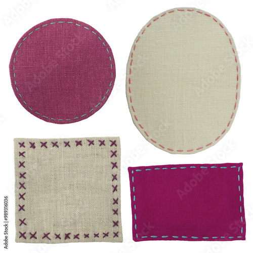 Tableau sur toile set of labels, linen round rectangular stitch patches