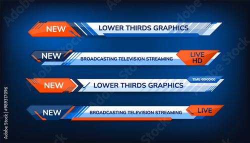 Graphic set of Broadcast News Lower Thirds Banner for Television Streaming, Video and Media Channel