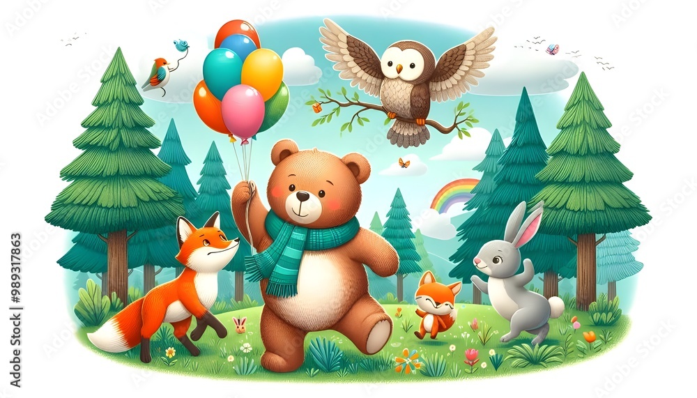 Fototapeta premium illustration animals in the forest