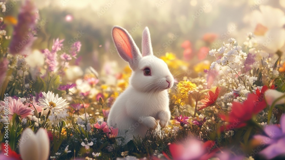 Adorable animals like bunnies playing in a field of flowers Adorable animals like bunnies playing in a field of flowers