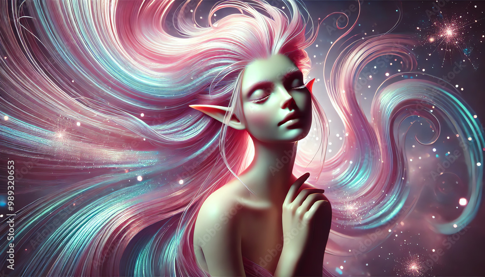A surreal and ethereal portrait of a female figure with an otherworldly appearance A surreal and ethereal portrait of a female figure with an otherworldly appearance