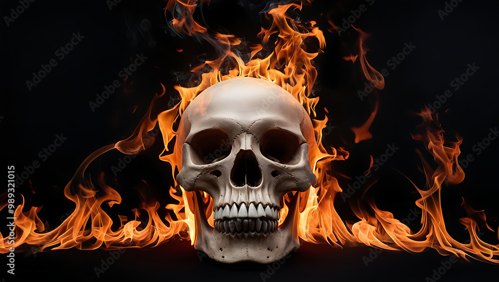 Burning skull on a black background Burning skull on a black background