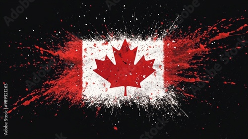 A vibrant illustration of the Canadian national flag formed by an impressive fireworks explosion. The Canadian flag design bursts into life, making a bold statement as a poster. photo