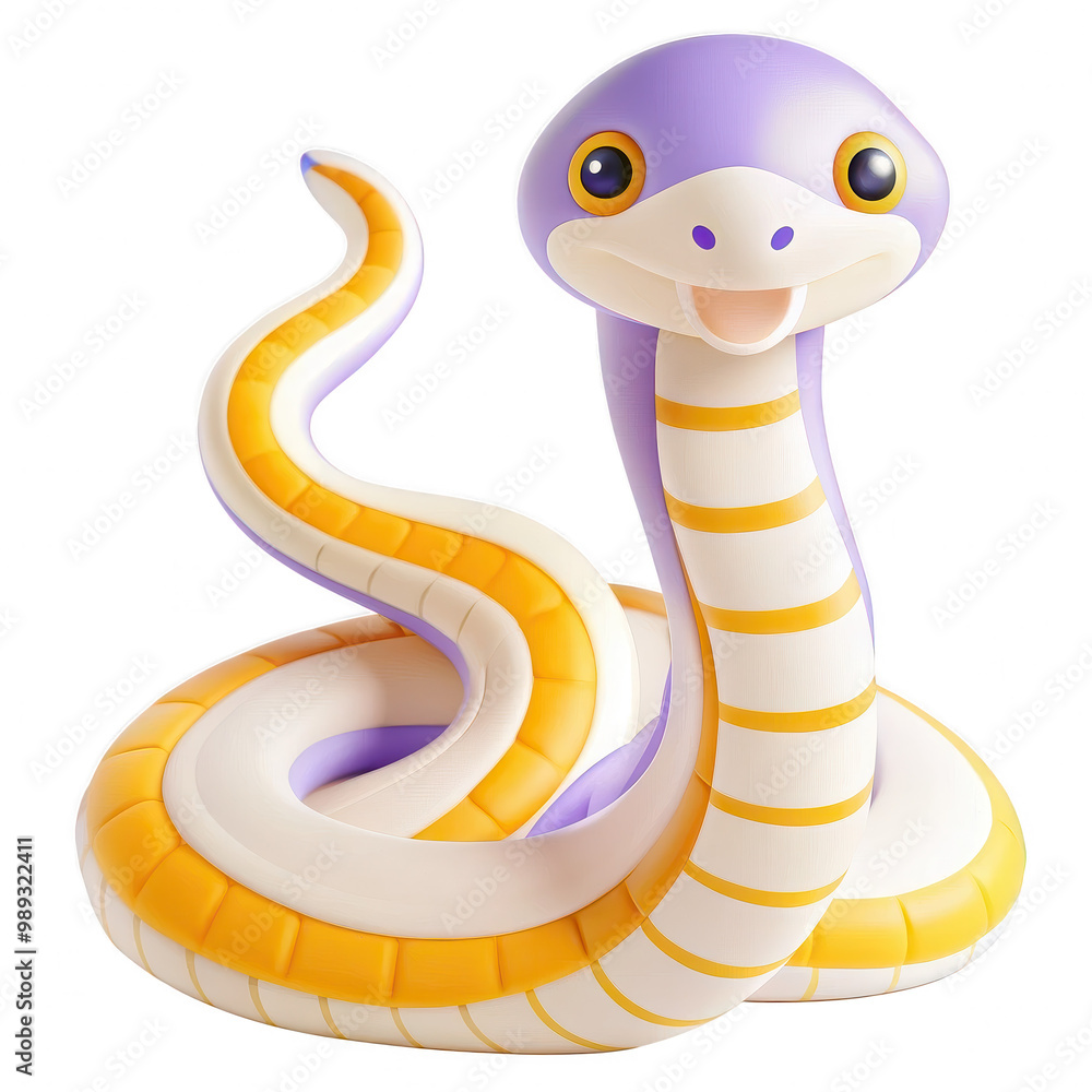 Fototapeta premium The image of a yellow snake with bright colors and a playful behavior is ideal for artistic processing of animation projects and creative 3D modeling.