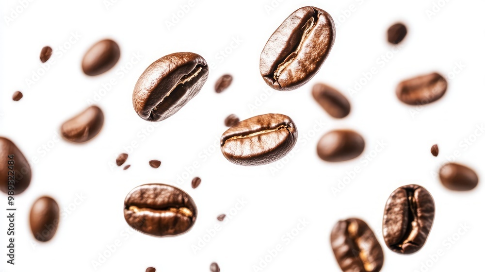 Coffee beans in flight on white background Coffee beans in flight on white background