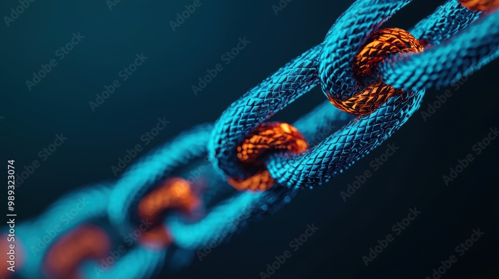 Colorful Chain Link with Textured Surface in Focus Colorful Chain Link with Textured Surface in Focus