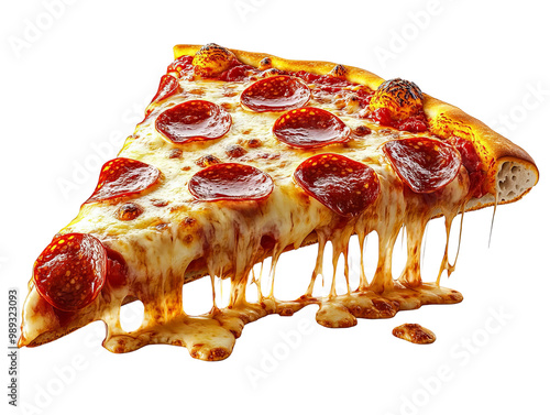 Delicious pepperoni pizza slice, white isolate background