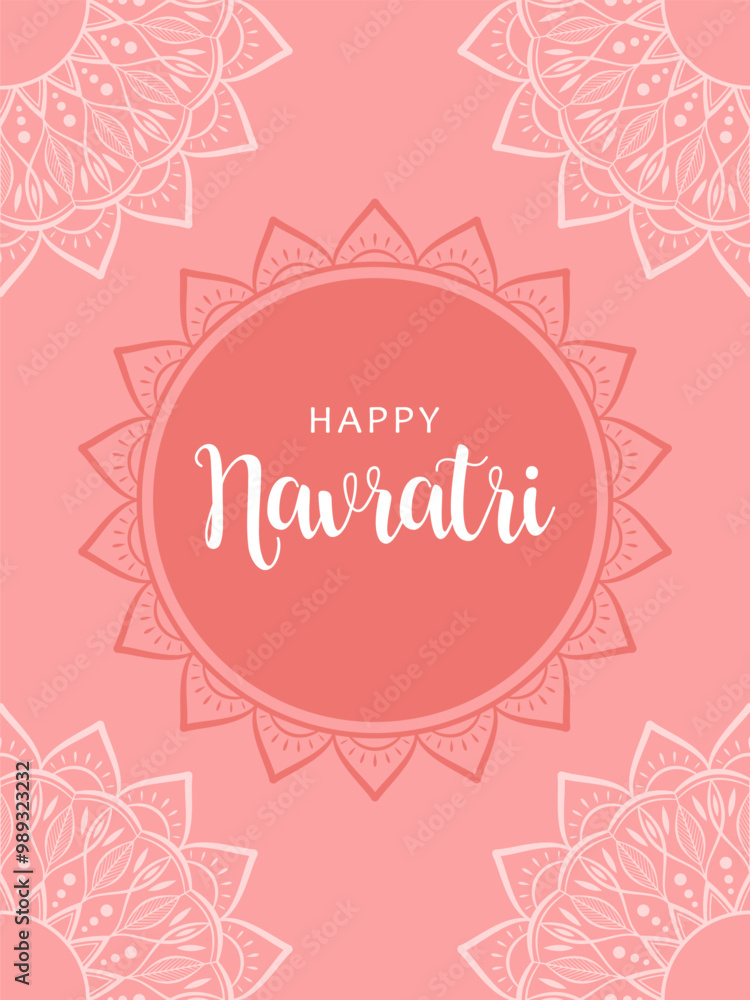 Text Happy Navratri and abstract floral mandala decorations, cute design for greeting card, banner or poster. Text Happy Navratri and abstract floral mandala decorations, cute design for greeting card, banner or poster.