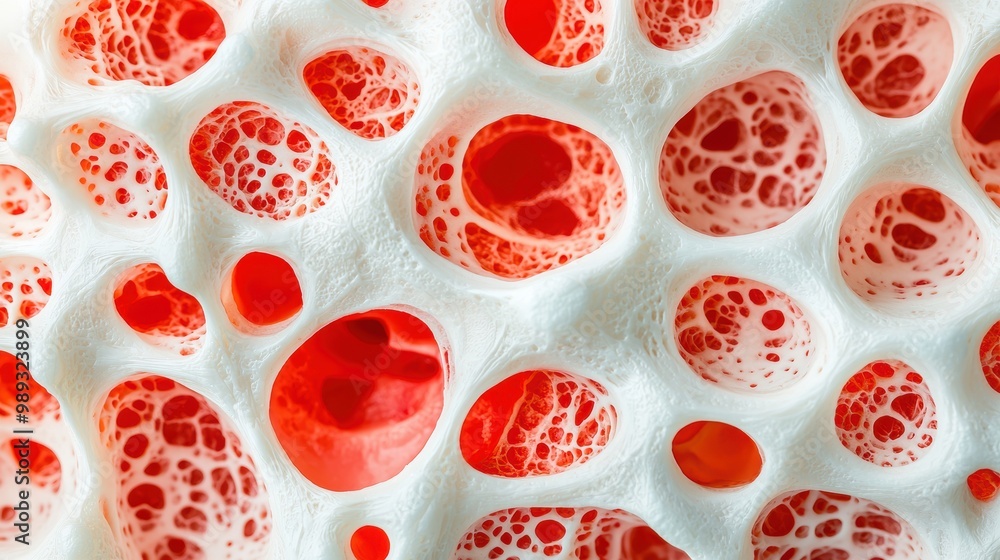 Textured red and white porous surface close-up Textured red and white porous surface close-up