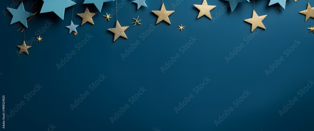 Minimalist Christmas Background with Gold Stars on Blue Minimalist Christmas Background with Gold Stars on Blue