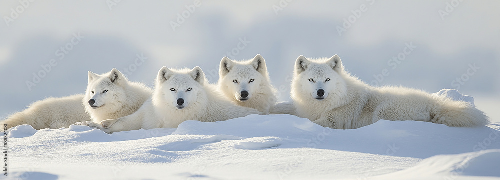 portrait of a white wolf standing on top of a mountain against the background of a snowy forest
portrait of a white wolf standing on top of a mountain against the background of a snowy forest