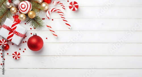 Christmas Decorations on White Wooden Tabletop photo