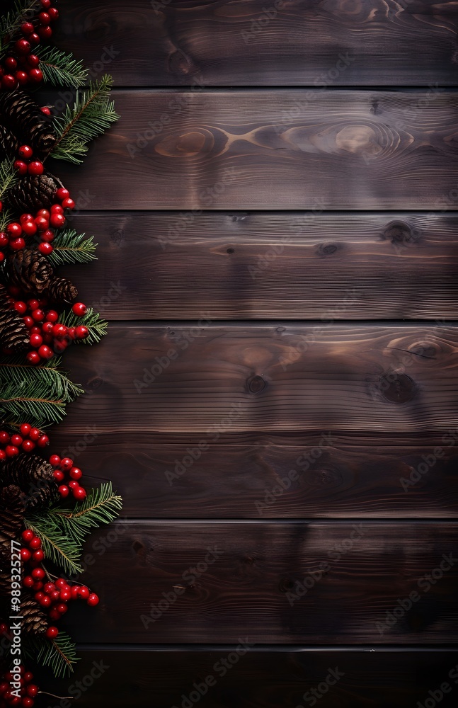 Christmas Festive Background with Pine & Berries Christmas Festive Background with Pine & Berries
