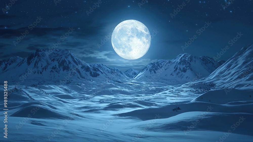 Christmas Night and the Snow Fields of North Pole With Full Moon Background. Generative Ai Christmas Night and the Snow Fields of North Pole With Full Moon Background. Generative Ai