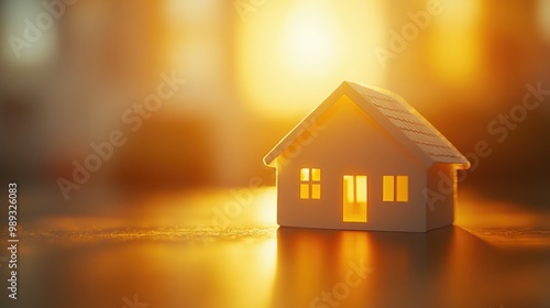 A glowing paper cutout of a house symbolizes real estate opportunities