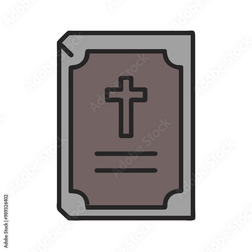 Funeral program booklet icon, solemn mood, symbolizing memorial services and tributes, on a transparent background