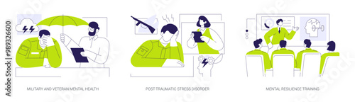 Military psychiatry abstract concept vector illustrations.